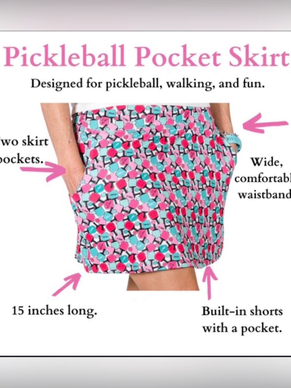 Women's Pickleball Skort Skirt w/Pockets SMALL